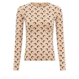 Marine Serre Beige Crescent Moon Long Sleeve Top